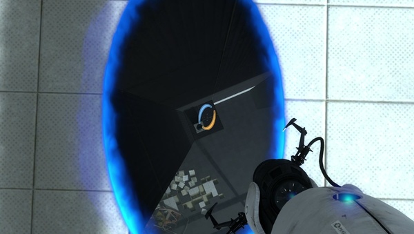 Portal 2 : Es gilt das Prinzip: Portal auf den Boden, um entfernte Stellen zu erreichen.