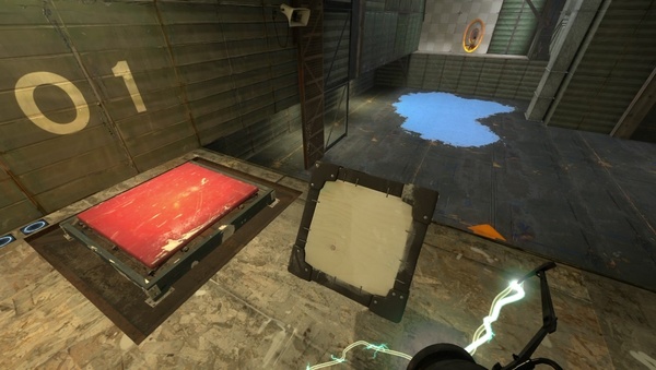 Portal 2 : Nutzen Sie das blaue Gel auf dem Boden.