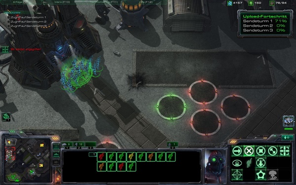 Komplettlösung zu StarCraft 2 : Sobald Sie einen Sendeturm hacken, schickt der Computer Angriffswellen gegen ihre Einheiten.